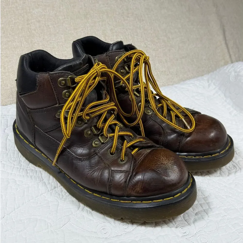 Dr Martens MeN 11 Brown 9728 Bark Brizzly Leather Hiking Boots Chunky Lace Up